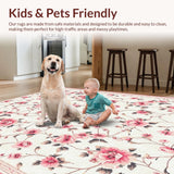 Ultra Soft Area Rug, Non Slip, Stain Resistant, Washable Area Rugs for Living Room, Bedroom, Playful Soft Circular Blossom Design(Beige)