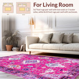 Ultra Soft Area Rug, Non Slip, Stain Resistant, Washable Area Rugs for Living Room, Bedroom, Rustic Soft Textured Blossom Print(Pink)