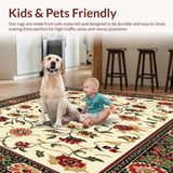 Ultra Soft Area Rug, Non Slip, Stain Resistant, Washable Area Rugs for Living Room, Bedroom, Rustic Farmhouse Kitchen Area with Charming Rooster & Floral Print(Beige)