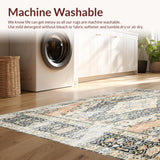 Ultra Soft Area Rug, Non Slip, Stain Resistant, Washable Area Rugs for Living Room, Bedroom, Elegant Beige and Grey with Faded Eastern Style Medallion Floral(Beige)