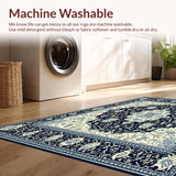 Ultra Soft Area Rug, Non Slip, Stain Resistant, Washable Area Rugs for Living Room, Bedroom, Timeless Tapestry Area Classic Vintage Charm with Dark Blue & Beige Hues(Blue)