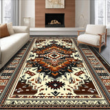 Ultra Soft Area Rug, Non Slip, Stain Resistant, Washable Area Rugs for Living Room, Bedroom, Western with Abstract Tribal Medallions and Earthy Hues(Brown)