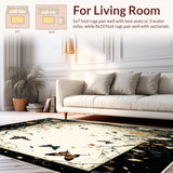 Ultra Soft Area Rug, Non Slip, Stain Resistant, Washable Area Rugs for Living Room, Bedroom, Artisan Black Boho Area with Fantastical Botanical and Moth Accents(Ivory)