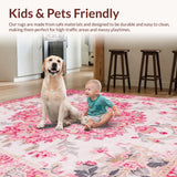 Ultra Soft Area Rug, Non Slip, Stain Resistant, Washable Area Rugs for Living Room, Bedroom, Delicate Romantic Rose Motif(Pink)
