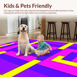 Ultra Soft Area Rug, Non Slip, Stain Resistant, Washable Area Rugs for Living Room, Bedroom, Dynamic 90s Inspired Color Block(Purple)