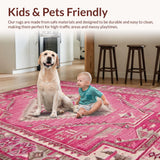 Ultra Soft Area Rug, Non Slip, Stain Resistant, Washable Area Rugs for Living Room, Bedroom, Vibrant Hot Pink Rustic Style(Pink)