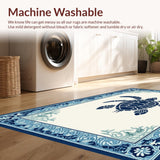 Ultra Soft Area Rug, Non Slip, Stain Resistant, Washable Area Rugs for Living Room, Bedroom, Playful Turtle Graphic Detail(White)