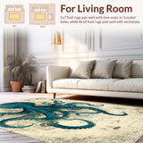 Ultra Soft Area Rug, Non Slip, Stain Resistant, Washable Area Rugs for Living Room, Bedroom, Deep Sea Creature Round Rug With Tentacle Design Nautical Chart Pattern(Blue)