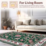 Ultra Soft Area Rug, Non Slip, Stain Resistant, Washable Area Rugs for Living Room, Bedroom, Whimsical Floral Abstract Aesthetic(Green)