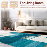 Ultra Soft Area Rug, Non Slip, Stain Resistant, Washable Area Rugs for Living Room, Bedroom, Contemporary Abstract Teal Geometry(Blue)