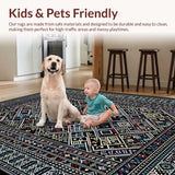 Ultra Soft Area Rug, Non Slip, Stain Resistant, Washable Area Rugs for Living Room, Bedroom, Artful Linear Ethnic Aesthetic(Black)
