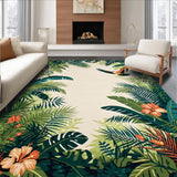 Ultra Soft Area Rug, Non Slip, Stain Resistant, Washable Area Rugs for Living Room, Bedroom, Tropical Flora Abstract Motif(Beige)