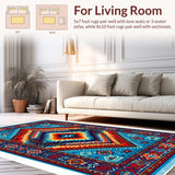 Ultra Soft Area Rug, Non Slip, Stain Resistant, Washable Area Rugs for Living Room, Bedroom, Geometric Teal and Rust Dining Room Rug(Red)