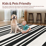Ultra Soft Area Rug, Non Slip, Stain Resistant, Washable Area Rugs for Living Room, Bedroom, Sophisticated Dual Color Reversible Mat With Horizontal Line Design(Black)