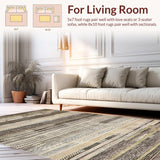 Ultra Soft Area Rug, Non Slip, Stain Resistant, Washable Area Rugs for Living Room, Bedroom, Sleek Neutral Hued Stripe Arrangement(Gray)