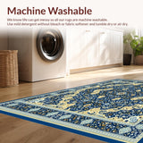 Ultra Soft Area Rug, Non Slip, Stain Resistant, Washable Area Rugs for Living Room, Bedroom, Refined Oriental Inspired with Elegant Blue and Beige(Blue)