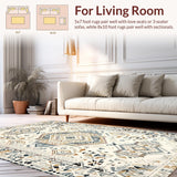 Ultra Soft Area Rug, Non Slip, Stain Resistant, Washable Area Rugs for Living Room, Bedroom, Chic Neutral Ethnic Patterned Mat(White)