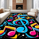 Ultra Soft Area Rug, Non Slip, Stain Resistant, Washable Area Rugs for Living Room, Bedroom, Playful Colorful Note Illustration(Blue)