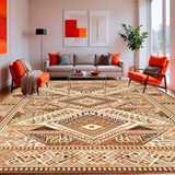 Ultra Soft Area Rug, Non Slip, Stain Resistant, Washable Area Rugs for Living Room, Bedroom, Tribal Medallion with Rustic Boho Charm and Earthy Tones Area(Beige)