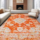 Ultra Soft Area Rug, Non Slip, Stain Resistant, Washable Area Rugs for Living Room, Bedroom, Striking Retro Diamond Pattern Blend(Orange)