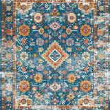 Ultra Soft Area Rug, Non Slip, Stain Resistant, Washable Area Rugs for Living Room, Bedroom, Rustic Tribal Tiled Pattern(Blue)