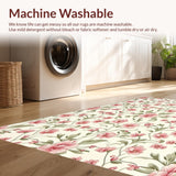 Ultra Soft Area Rug, Non Slip, Stain Resistant, Washable Area Rugs for Living Room, Bedroom, Serene Watercolor Floral Design(White)