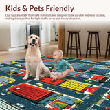 Ultra Soft Area Rug, Non Slip, Stain Resistant, Washable Area Rugs for Living Room, Bedroom, Vibrant Cityscape Educational Design(Red)