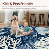 Ultra Soft Area Rug, Non Slip, Stain Resistant, Washable Area Rugs for Living Room, Bedroom, Lively Nautical Medallion Theme(Blue)