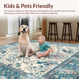 Ultra Soft Area Rug, Non Slip, Stain Resistant, Washable Area Rugs for Living Room, Bedroom, Elegant Floral Scrollwork Faded Blue Taupe Design(Ivory)