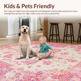 Ultra Soft Area Rug, Non Slip, Stain Resistant, Washable Area Rugs for Living Room, Bedroom, Luxurious Bold Floral Embellishments(Pink)