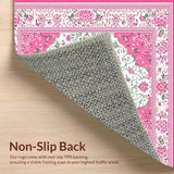 Ultra Soft Area Rug, Non Slip, Stain Resistant, Washable Area Rugs for Living Room, Bedroom, Chic Retro Botanical Motif(Pink)