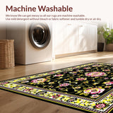 Ultra Soft Area Rug, Non Slip, Stain Resistant, Washable Area Rugs for Living Room, Bedroom, Artistic Modern Botanical Statement Piece(Black)