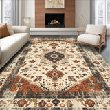 Ultra Soft Area Rug, Non Slip, Stain Resistant, Washable Area Rugs for Living Room, Bedroom, Retro Beige Brown Area Distressed Medallion Indoor(Beige)
