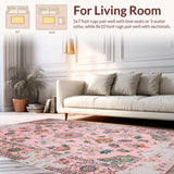 Ultra Soft Area Rug, Non Slip, Stain Resistant, Washable Area Rugs for Living Room, Bedroom, Rustic Elegant Blush Green Motif(Pink)