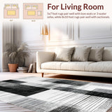 Ultra Soft Area Rug, Non Slip, Stain Resistant, Washable Area Rugs for Living Room, Bedroom, Urban Lines Modern Black and White Porch Area Rug(Black)