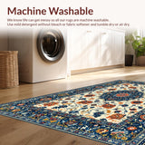 Ultra Soft Area Rug, Non Slip, Stain Resistant, Washable Area Rugs for Living Room, Bedroom, Elegant Textured Floral Composition(Blue)