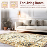 Ultra Soft Area Rug, Non Slip, Stain Resistant, Washable Area Rugs for Living Room, Bedroom, Heritage Inspired Area With Traditional Ornamental Motifs(White)