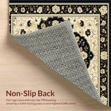 Ultra Soft Area Rug, Non Slip, Stain Resistant, Washable Area Rugs for Living Room, Bedroom, Vintage Inspired Beige and Black Floral Medallion Area(Beige)