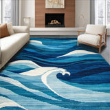 Ultra Soft Area Rug, Non Slip, Stain Resistant, Washable Area Rugs for Living Room, Bedroom, Artful Multi-Tone Seascape Design(Blue)