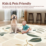 Ultra Soft Area Rug, Non Slip, Stain Resistant, Washable Area Rugs for Living Room, Bedroom, Safari Grove Area with Whimsical Animal Motifs and Neutral Leaf Accents(Beige)