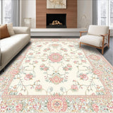 Ultra Soft Area Rug, Non Slip, Stain Resistant, Washable Area Rugs for Living Room, Bedroom, Educational Children with Floral Motifs and Pastel Colors(Ivory)