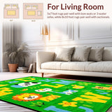 Ultra Soft Area Rug, Non Slip, Stain Resistant, Washable Area Rugs for Living Room, Bedroom, Whimsical Animal Alphabet Collage(Green)