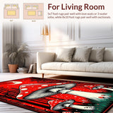 Ultra Soft Area Rug, Non Slip, Stain Resistant, Washable Area Rugs for Living Room, Bedroom, Whimsical Mushroom Print Aesthetic(Red)