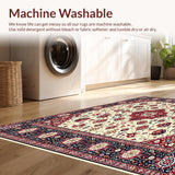 Ultra Soft Area Rug, Non Slip, Stain Resistant, Washable Area Rugs for Living Room, Bedroom, Beige/Red Abstract Area Intricate Design(White)