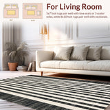 Ultra Soft Area Rug, Non Slip, Stain Resistant, Washable Area Rugs for Living Room, Bedroom, Stylish Black And White Stripe Rug: Absorbent Doorway Rug(Black)