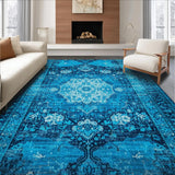 Ultra Soft Area Rug, Non Slip, Stain Resistant, Washable Area Rugs for Living Room, Bedroom, Elegant Faded Bedroom Non-Slip Soft Rug(Blue)