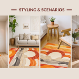 Ultra Soft Area Rug, Non Slip, Stain Resistant, Washable Area Rugs for Living Room, Bedroom, Whimsical Floral Print with Soft Shades(Orange)