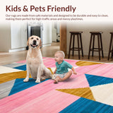 Ultra Soft Area Rug, Non Slip, Stain Resistant, Washable Area Rugs for Living Room, Bedroom, Colorful Modern Symmetrical Design(Pink)