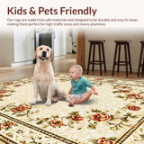 Ultra Soft Area Rug, Non Slip, Stain Resistant, Washable Area Rugs for Living Room, Bedroom, Neutral Floral Large Yoga Space Non-Slip Carpet(Beige)
