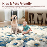 Ultra Soft Area Rug, Non Slip, Stain Resistant, Washable Area Rugs for Living Room, Bedroom, Artful Hand-Painted Nature Pattern(Ivory)